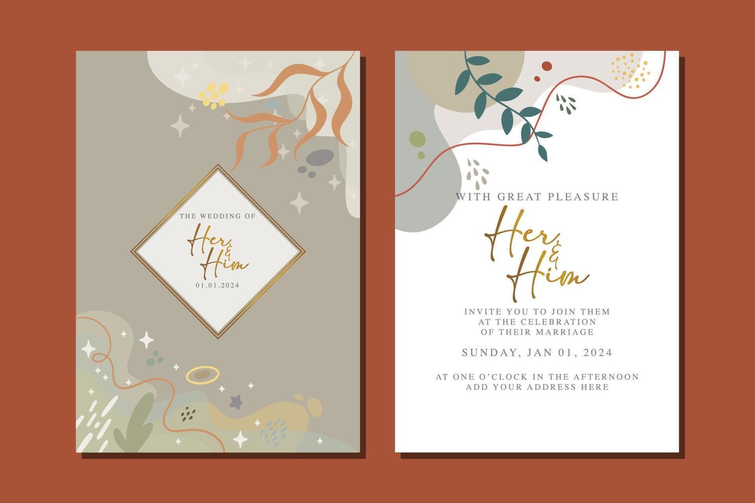 hermosa tarjeta de invitación de boda de flores vector