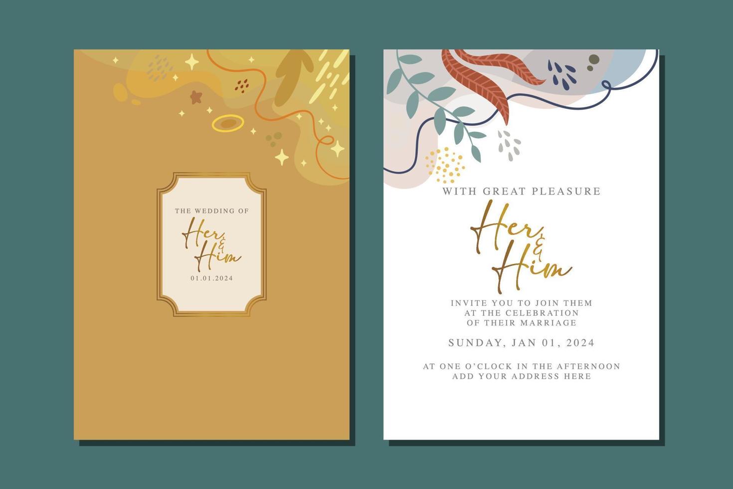 hermosa tarjeta de invitación de boda de flores vector