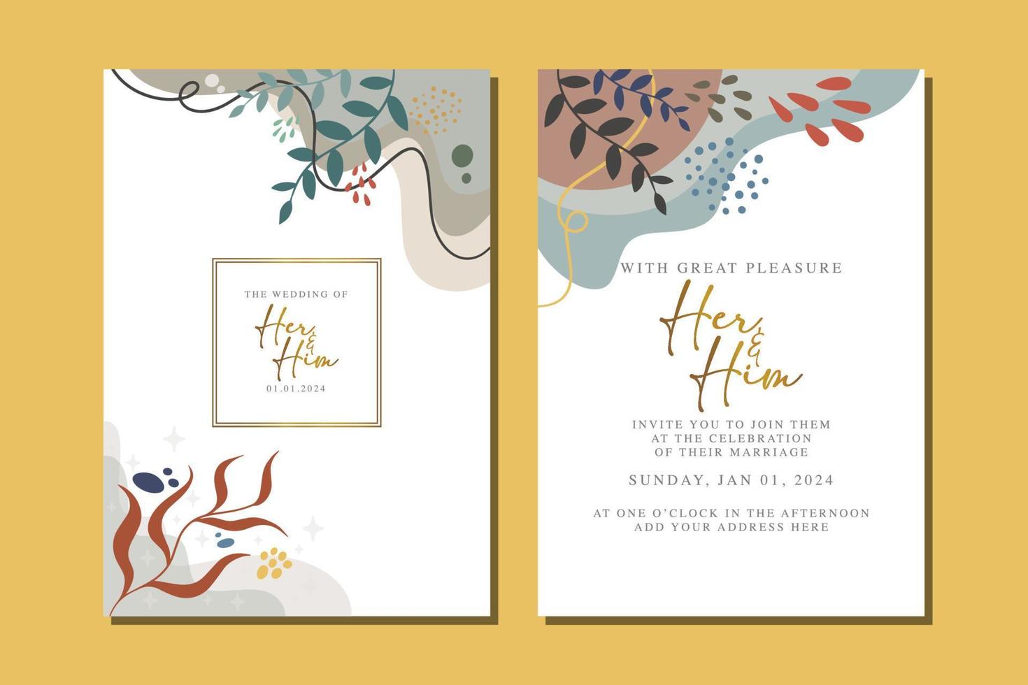 beautiful flowers wedding invitation card vector