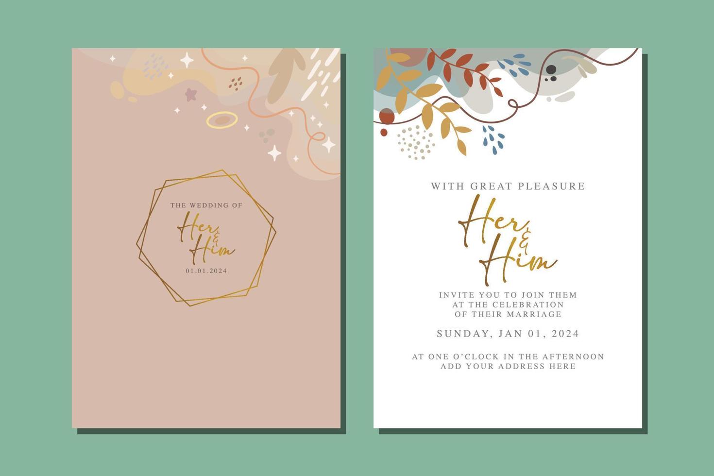 hermosa tarjeta de invitación de boda de flores vector