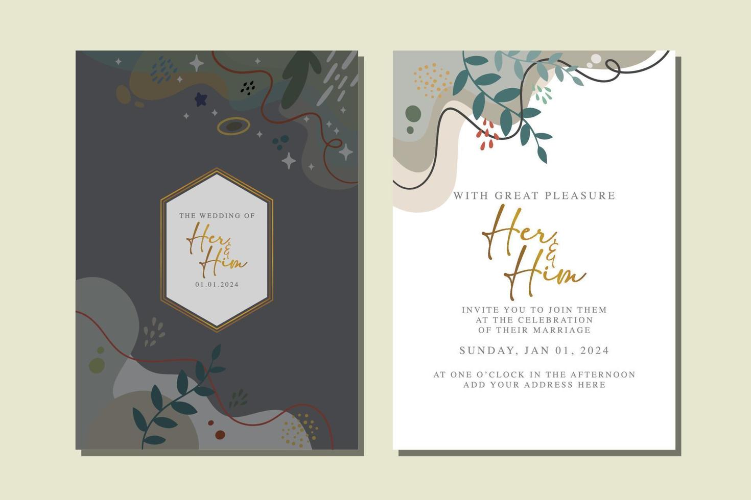 beautiful flowers wedding invitation card vector