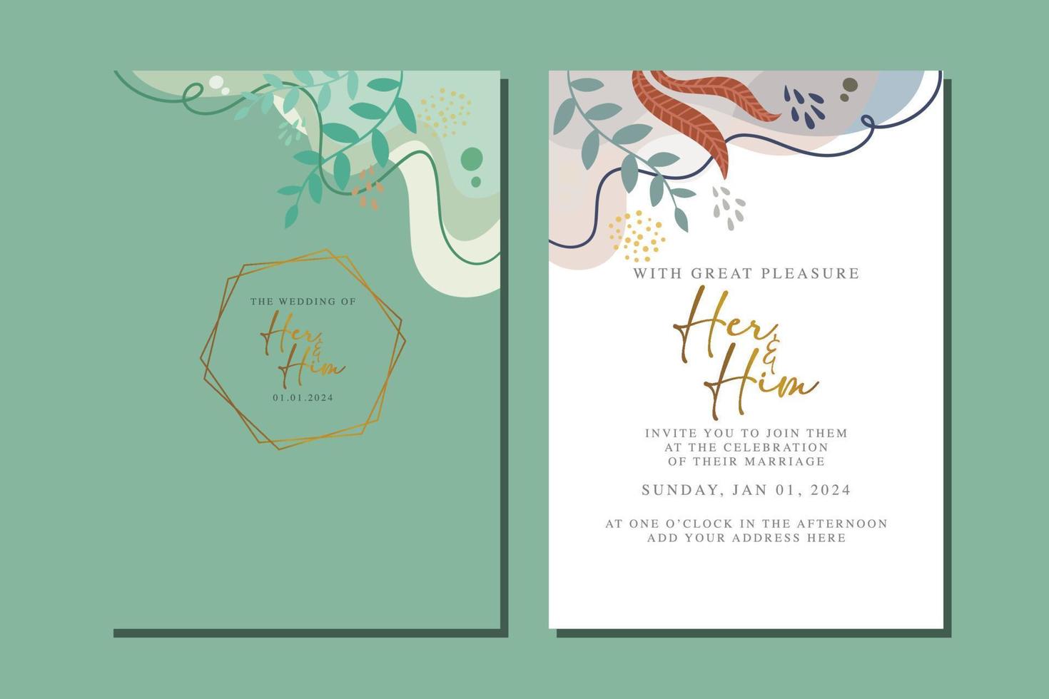 beautiful flowers wedding invitation card vector