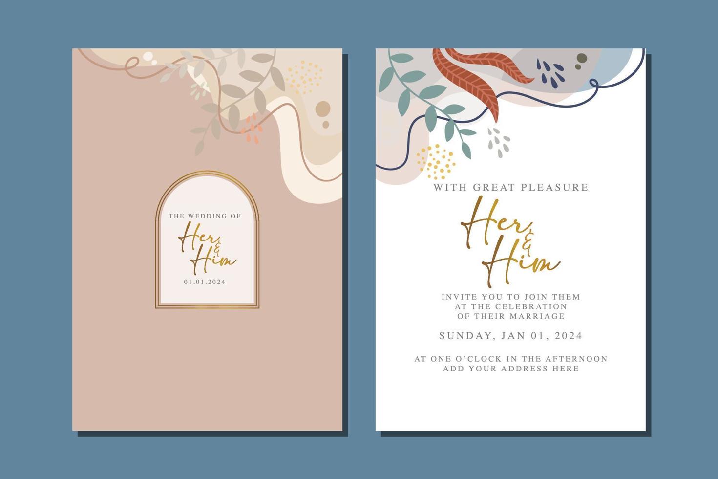 hermosa tarjeta de invitación de boda de flores vector