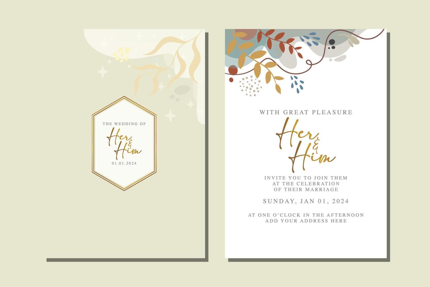 beautiful flowers wedding invitation card vector