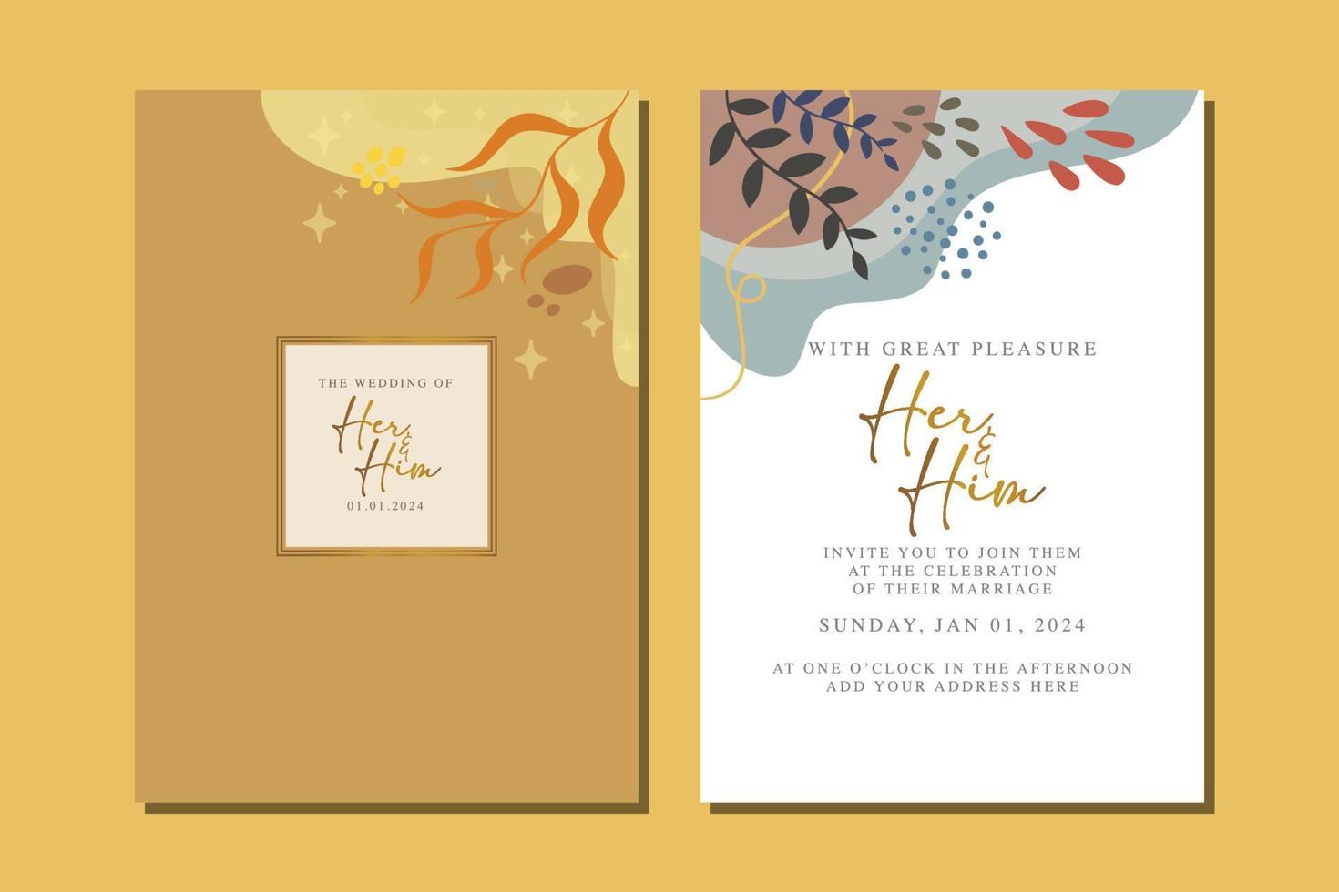 beautiful flowers wedding invitation card vector