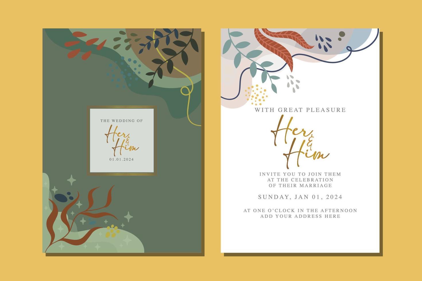 beautiful flowers wedding invitation card vector