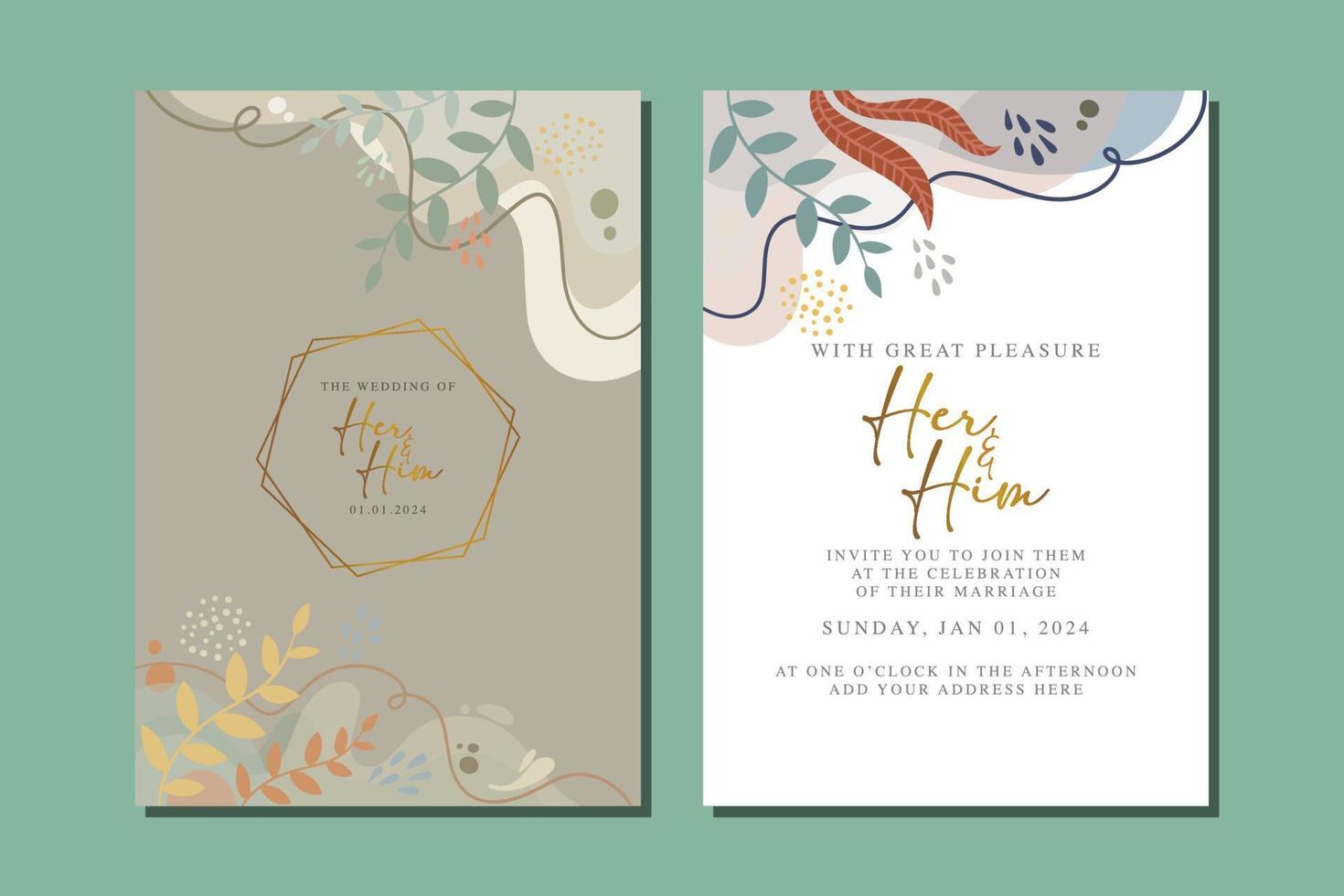 beautiful flowers wedding invitation card vector