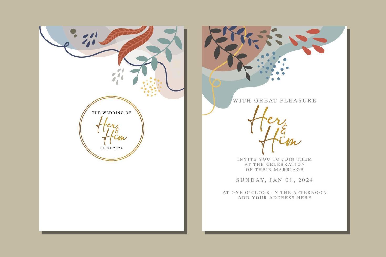 beautiful flowers wedding invitation card vector