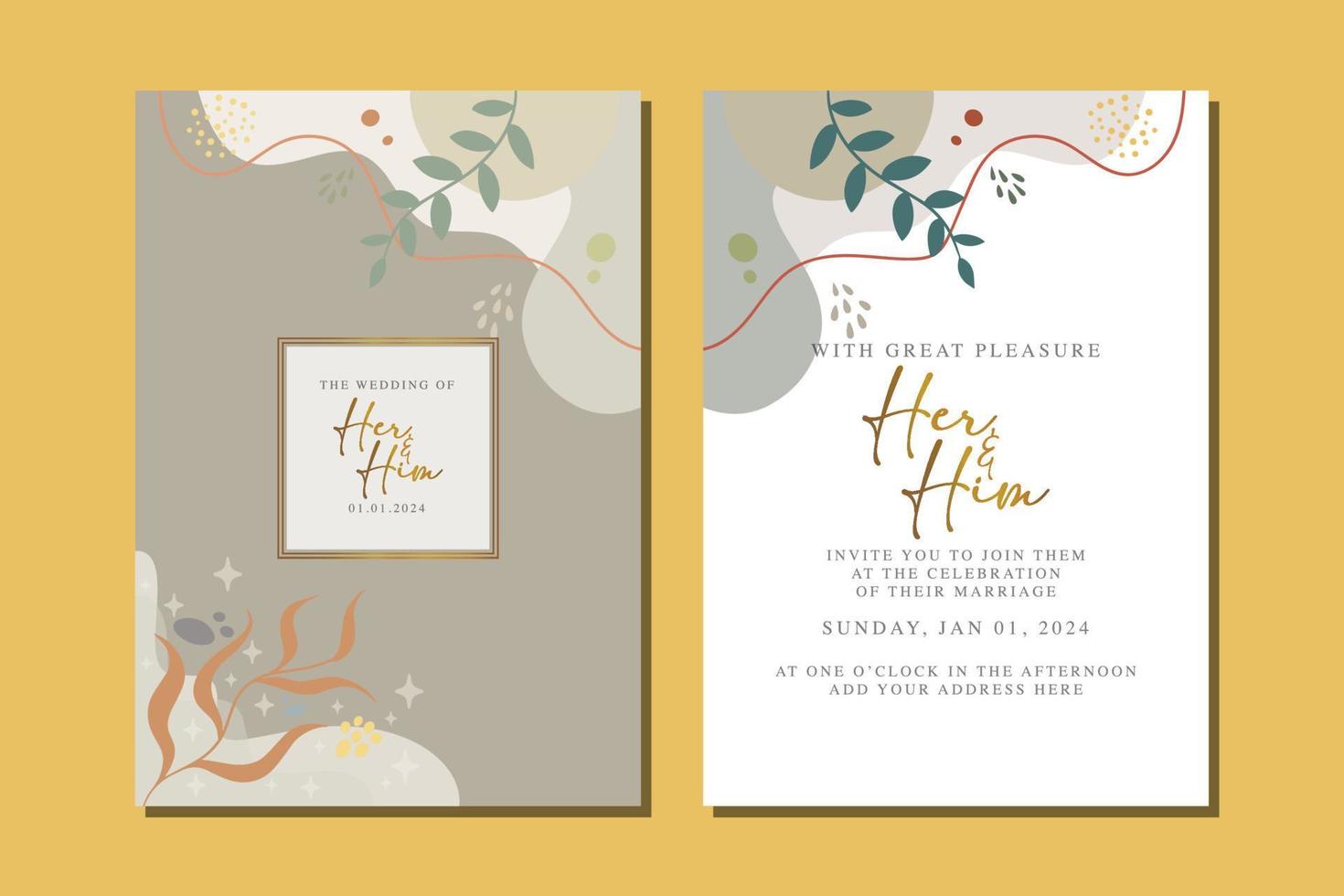 hermosa tarjeta de invitación de boda de flores vector