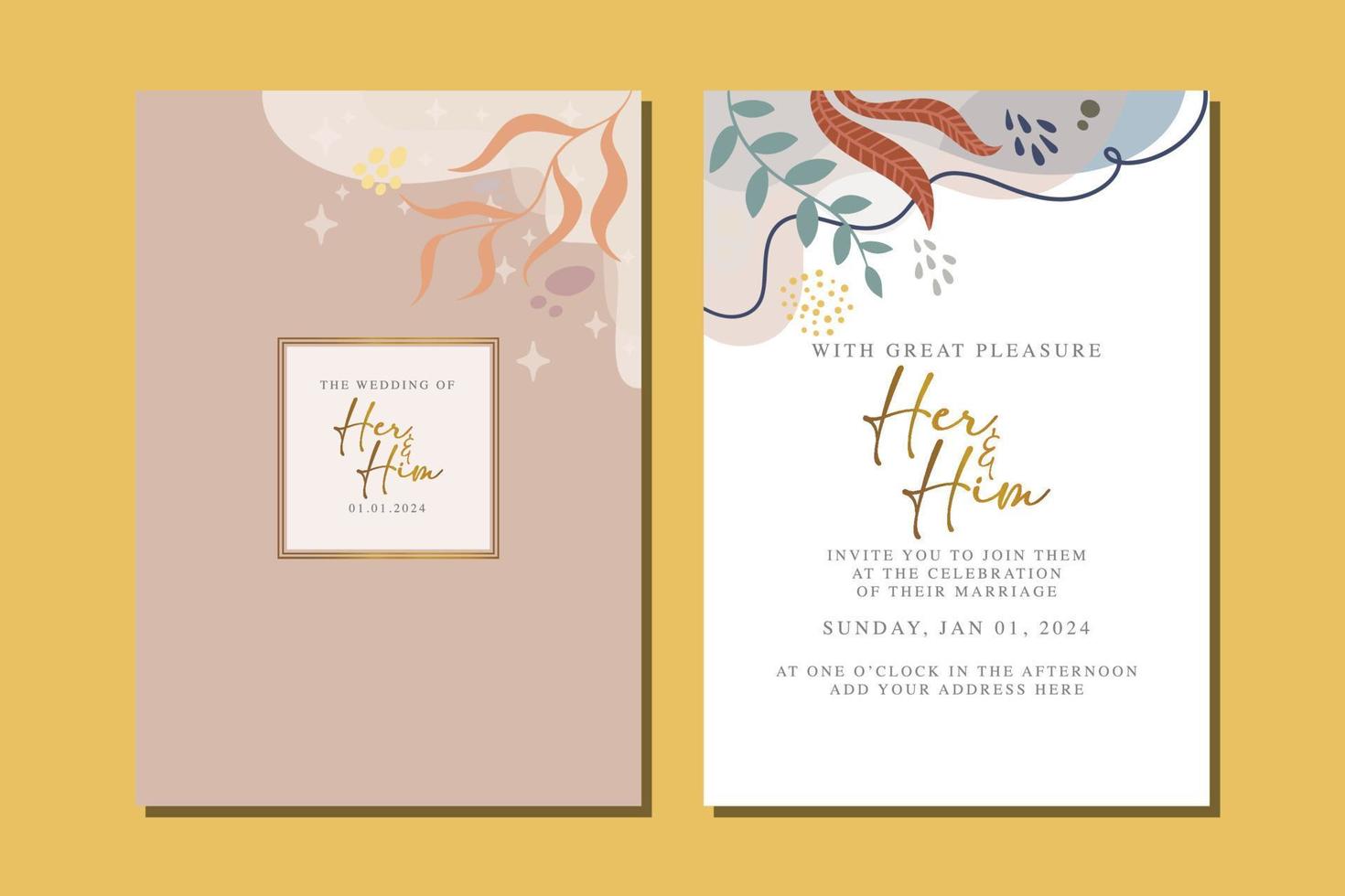 beautiful flowers wedding invitation card vector