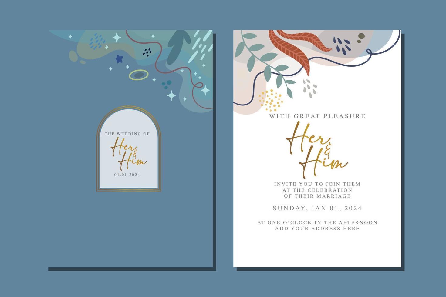 hermosa tarjeta de invitación de boda de flores vector