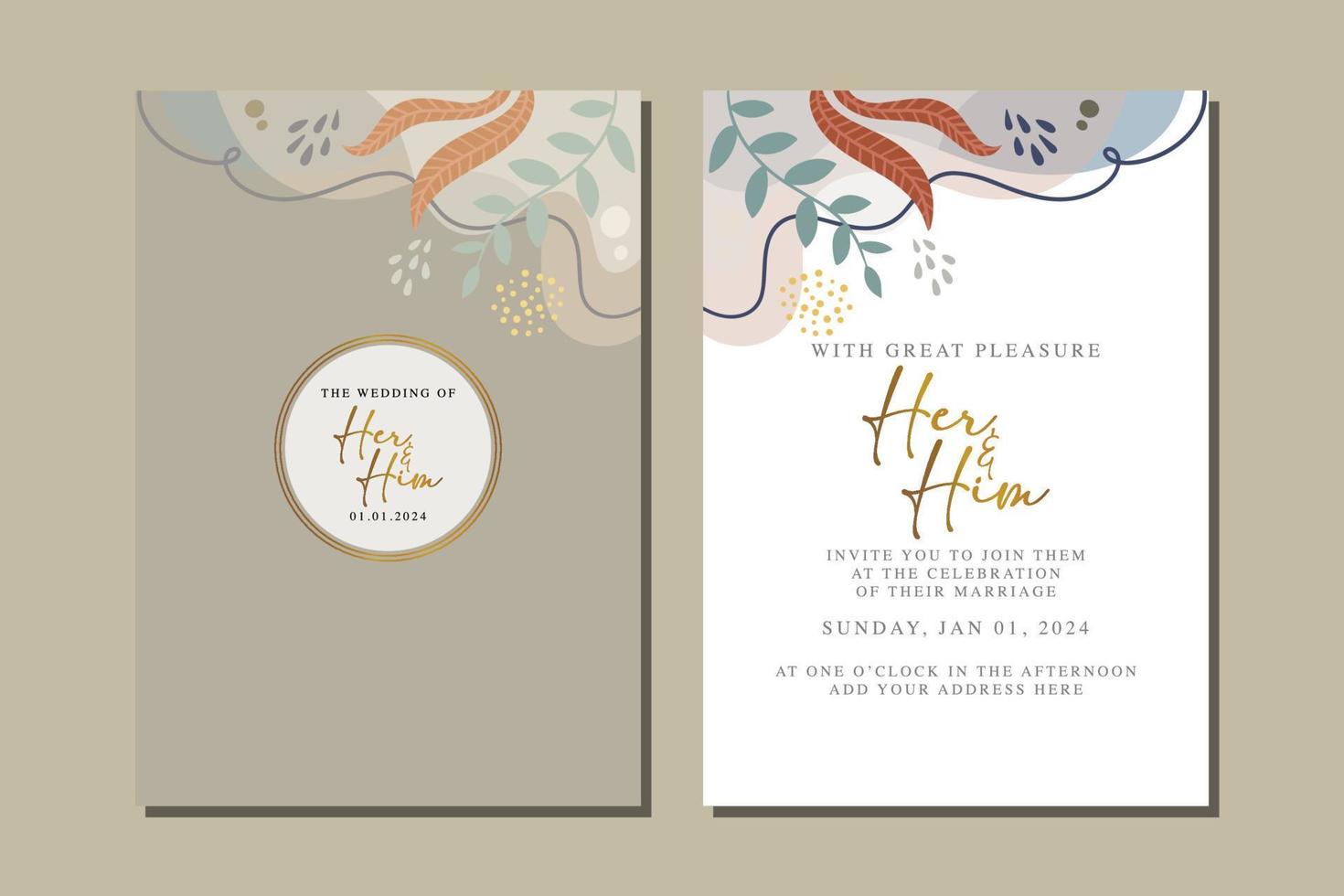 hermosa tarjeta de invitación de boda de flores vector