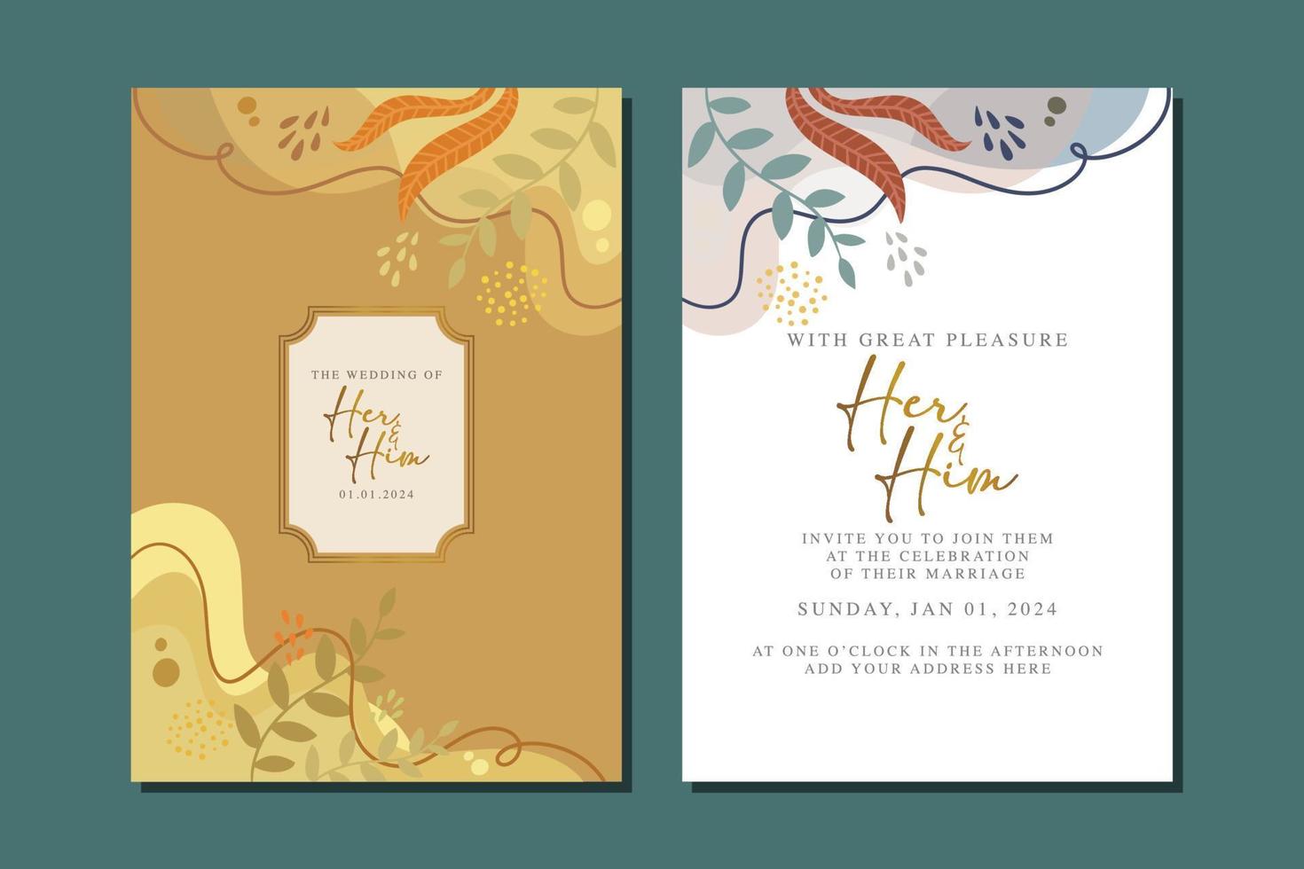 hermosa tarjeta de invitación de boda de flores vector