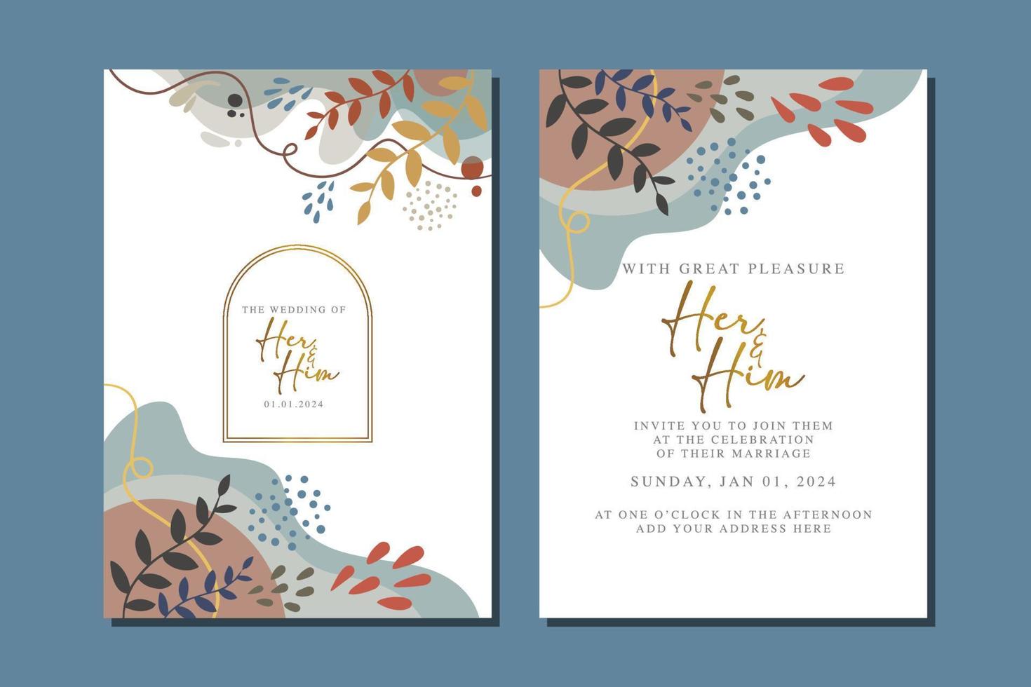 beautiful flowers wedding invitation card vector