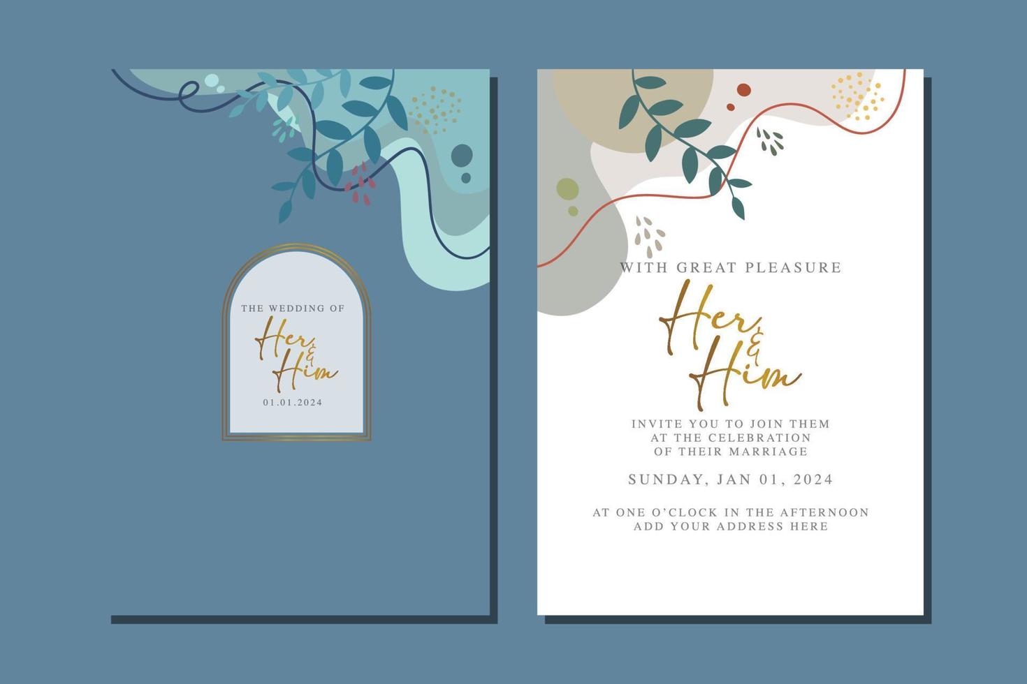 hermosa tarjeta de invitación de boda de flores vector