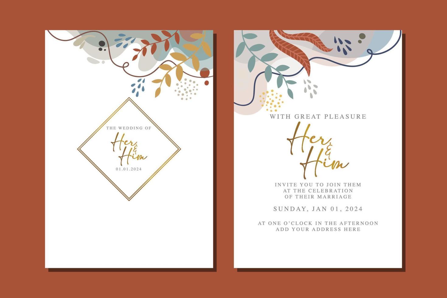 hermosa tarjeta de invitación de boda de flores vector