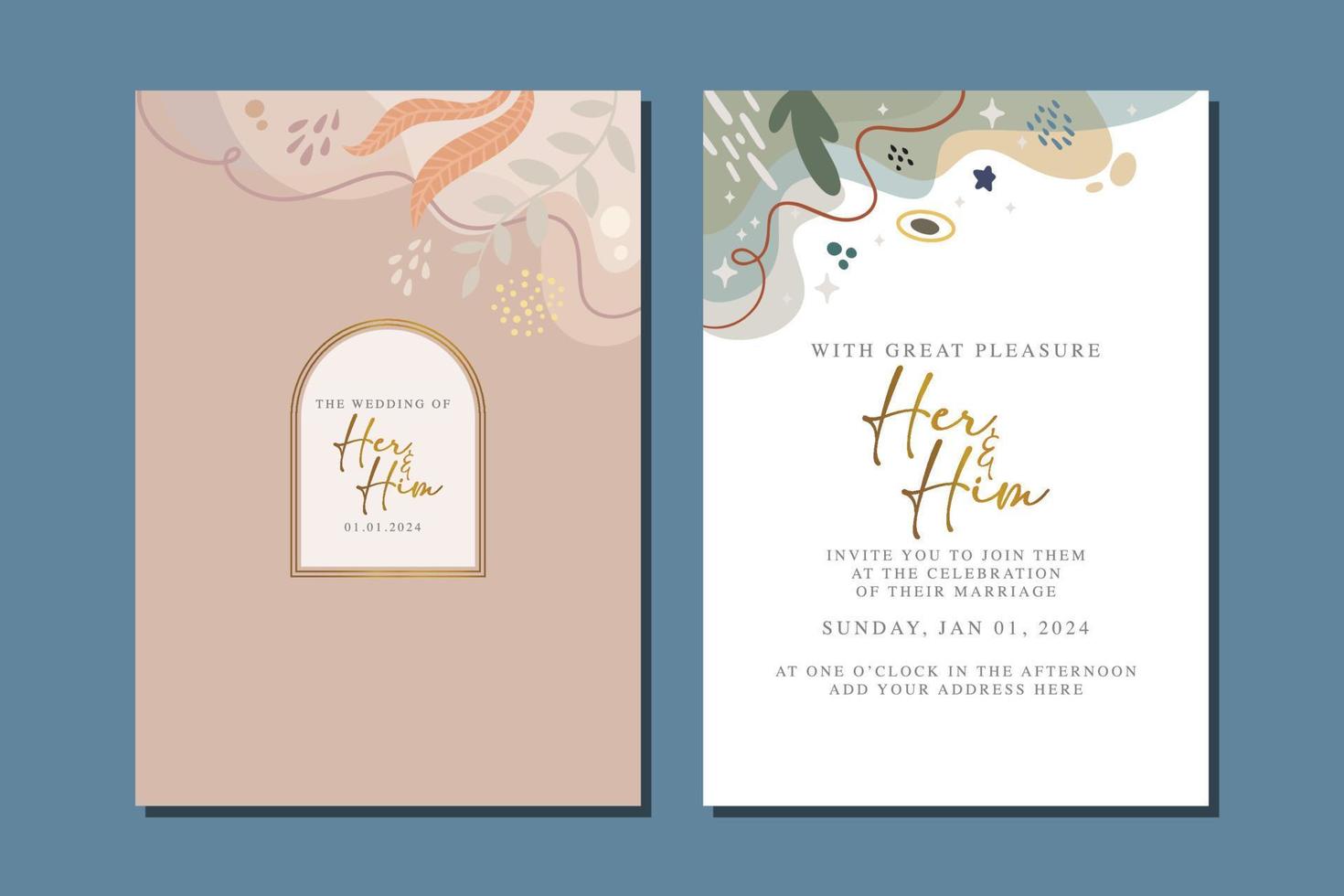 hermosa tarjeta de invitación de boda de flores vector
