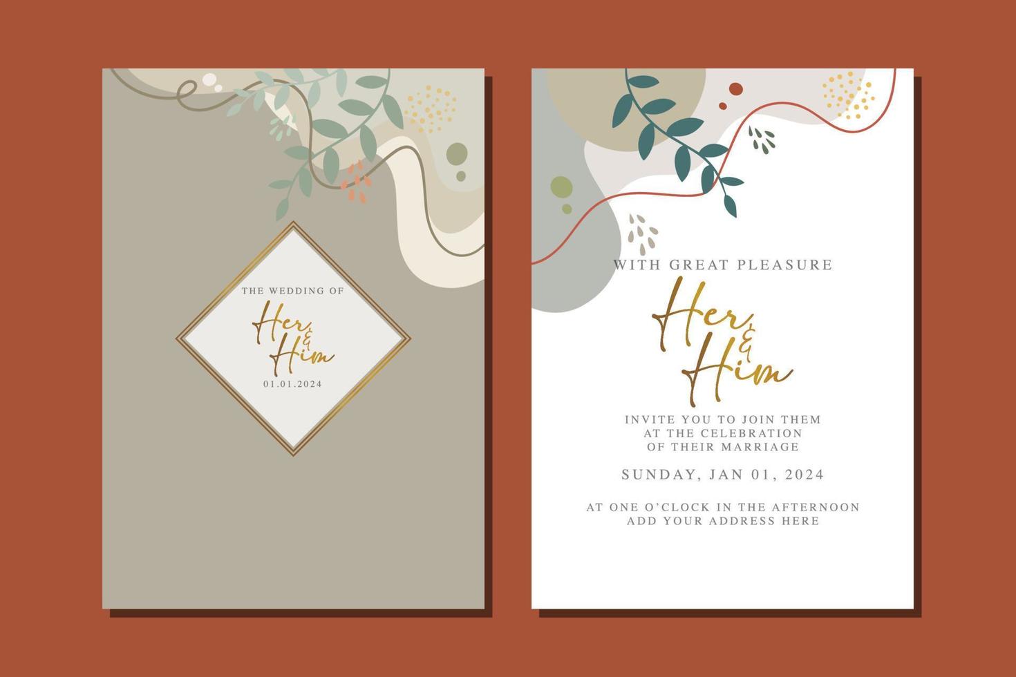 hermosa tarjeta de invitación de boda de flores vector