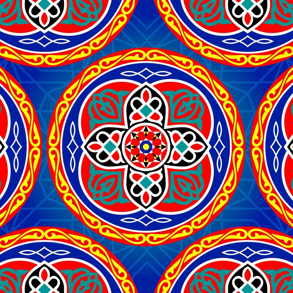 Blue Vector Illustration Pattern of Ramadan Tent Fabric