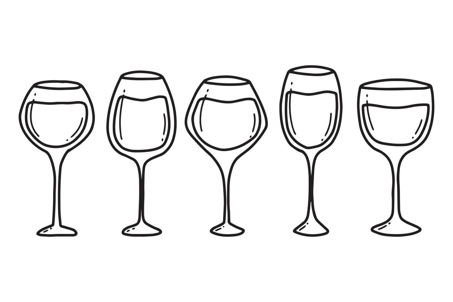 A set of wine bottles. Doodle style. Vector illustration. Hand drawn collection of wine bottles. Glass bottles.