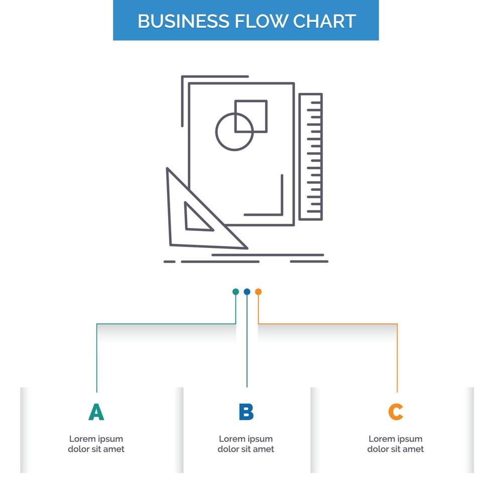 Design. layout. page. sketch. sketching Business Flow Chart Design with 3 Steps. Line Icon For Presentation Background Template Place for text vector
