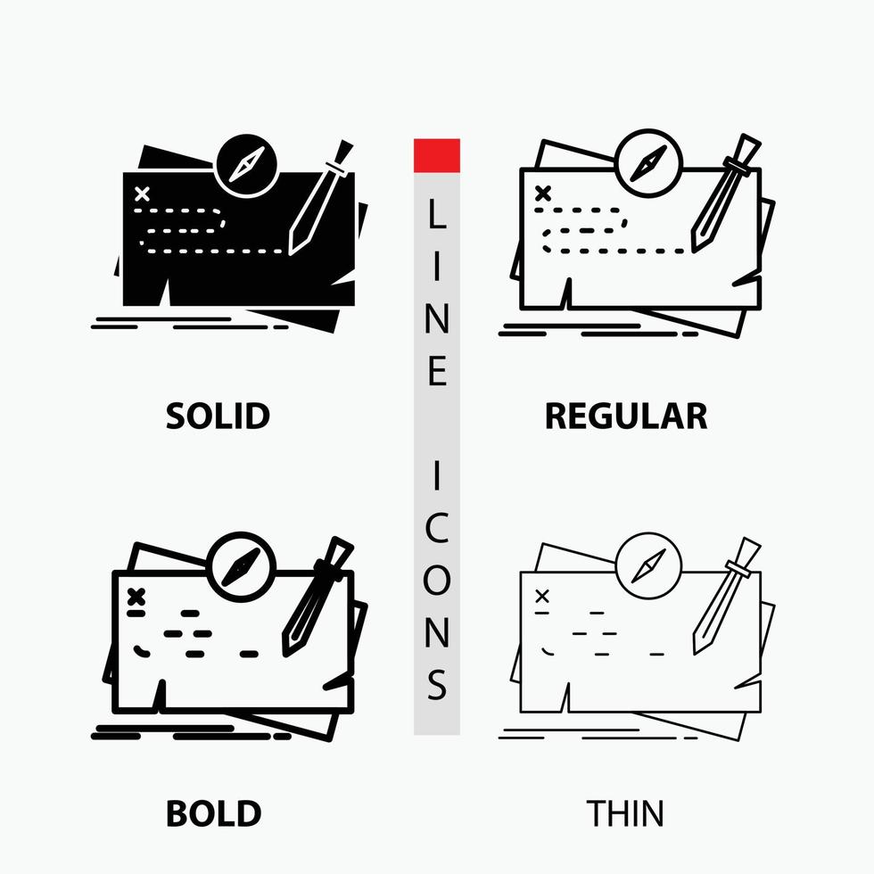 Game. map. mission. quest. role Icon in Thin. Regular. Bold Line and Glyph Style. Vector illustration