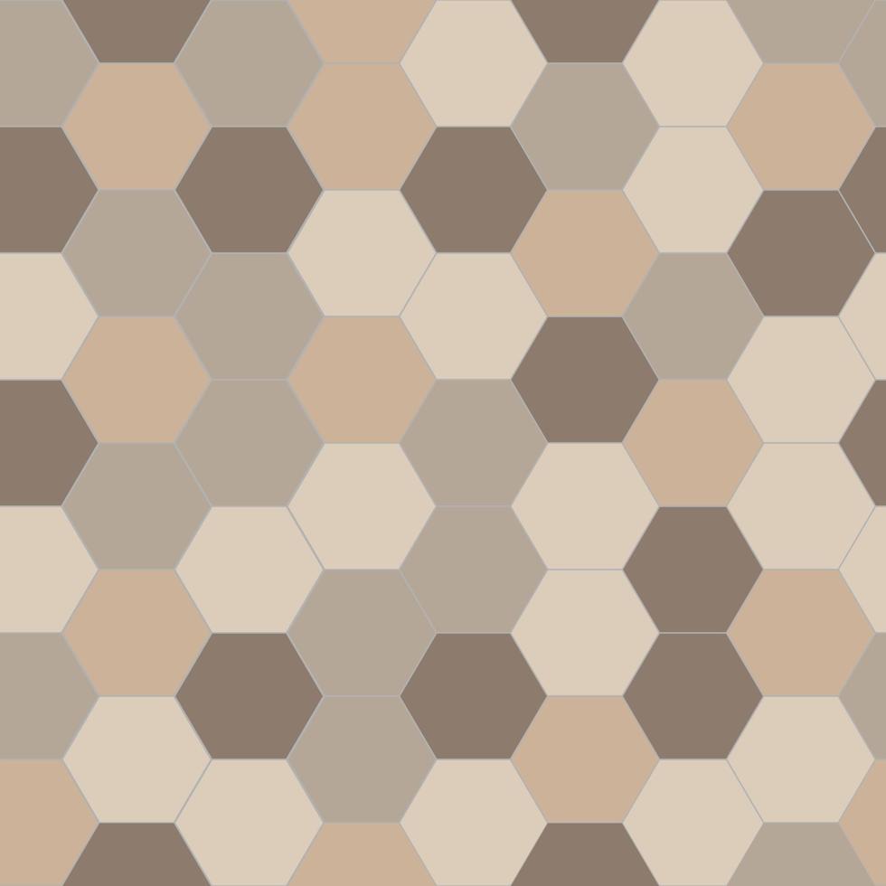 Ceramic tile hexagonal wall or floor decoration, beige mosaic brick seamless pattern for background. Vector illustration