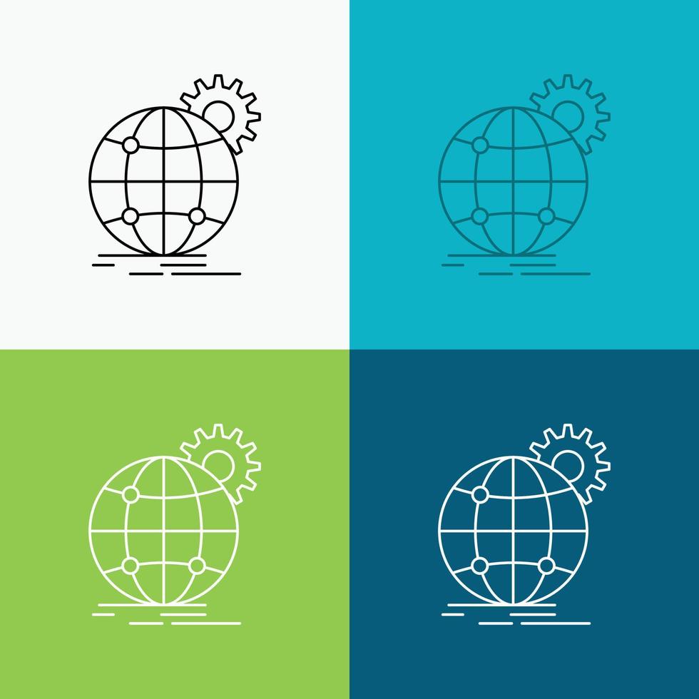 international. business. globe. world wide. gear Icon Over Various Background. Line style design. designed for web and app. Eps 10 vector illustration