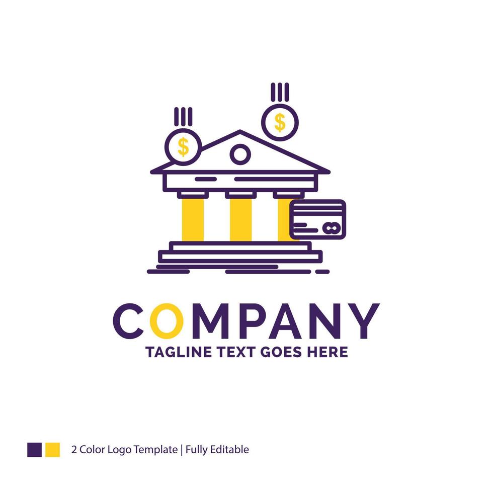 Company Name Logo Design For bank. payments. banking. financial. money. Purple and yellow Brand Name Design with place for Tagline. Creative Logo template for Small and Large Business. vector