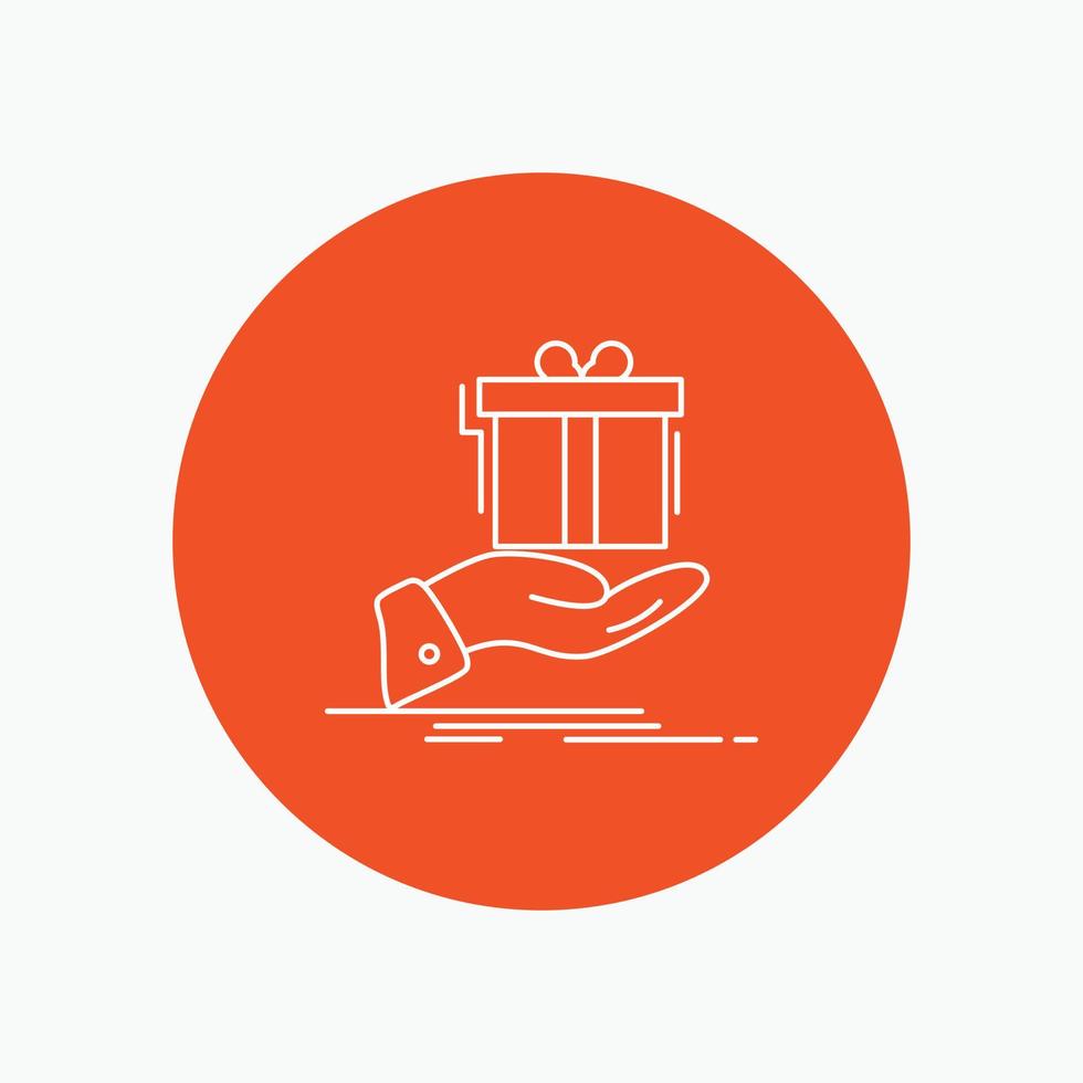 gift. surprise. solution. idea. birthday White Line Icon in Circle background. vector icon illustration