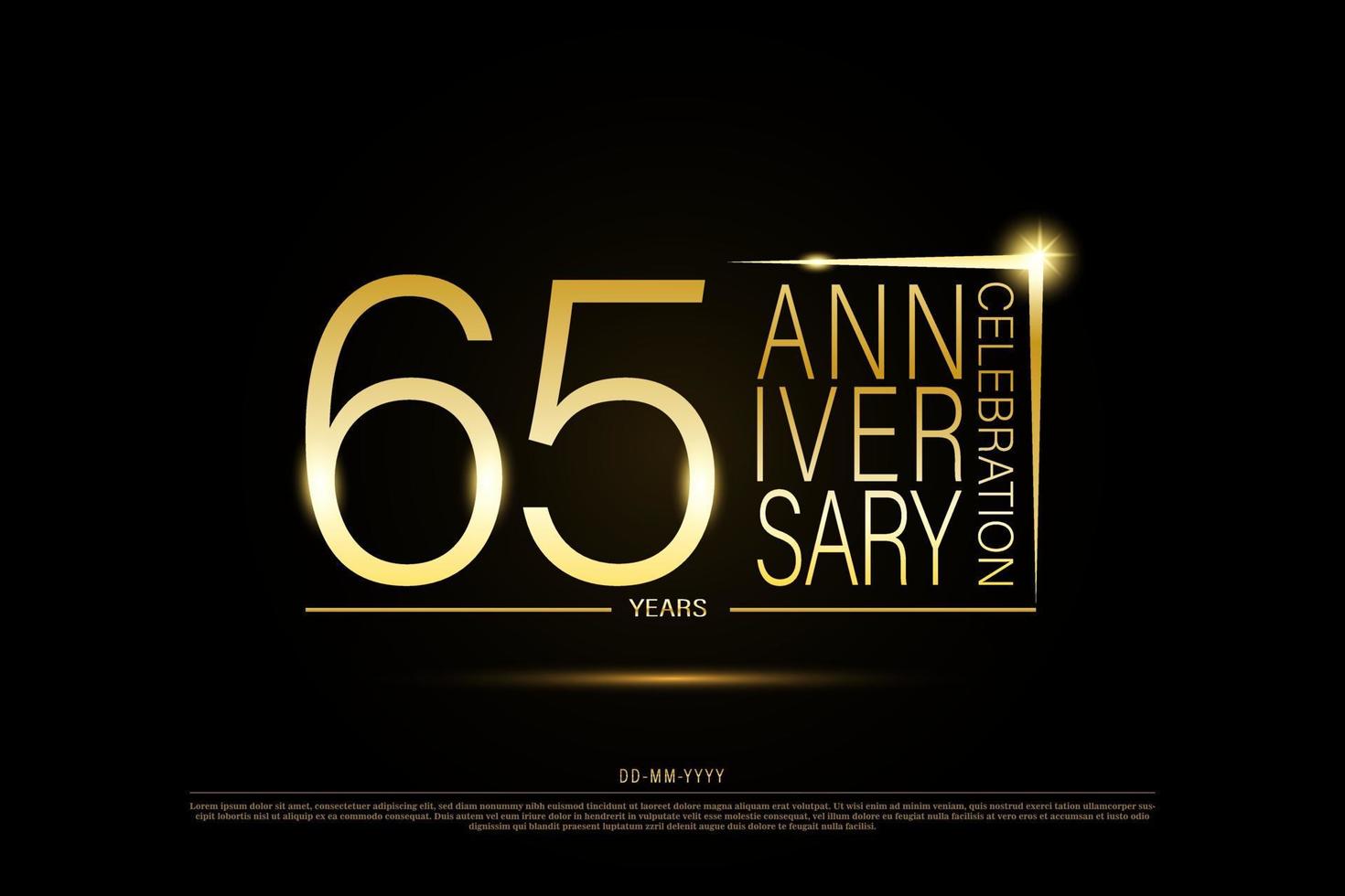 65 años logo de oro del aniversario de oro sobre fondo negro, diseño vectorial para celebración vector