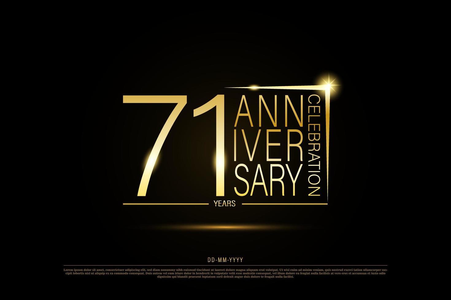 71 years golden anniversary gold logo on black background, vector design for celebration