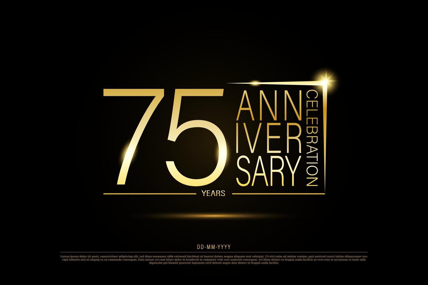 Logotipo de oro del aniversario de oro de 75 años sobre fondo negro, diseño vectorial para celebración vector