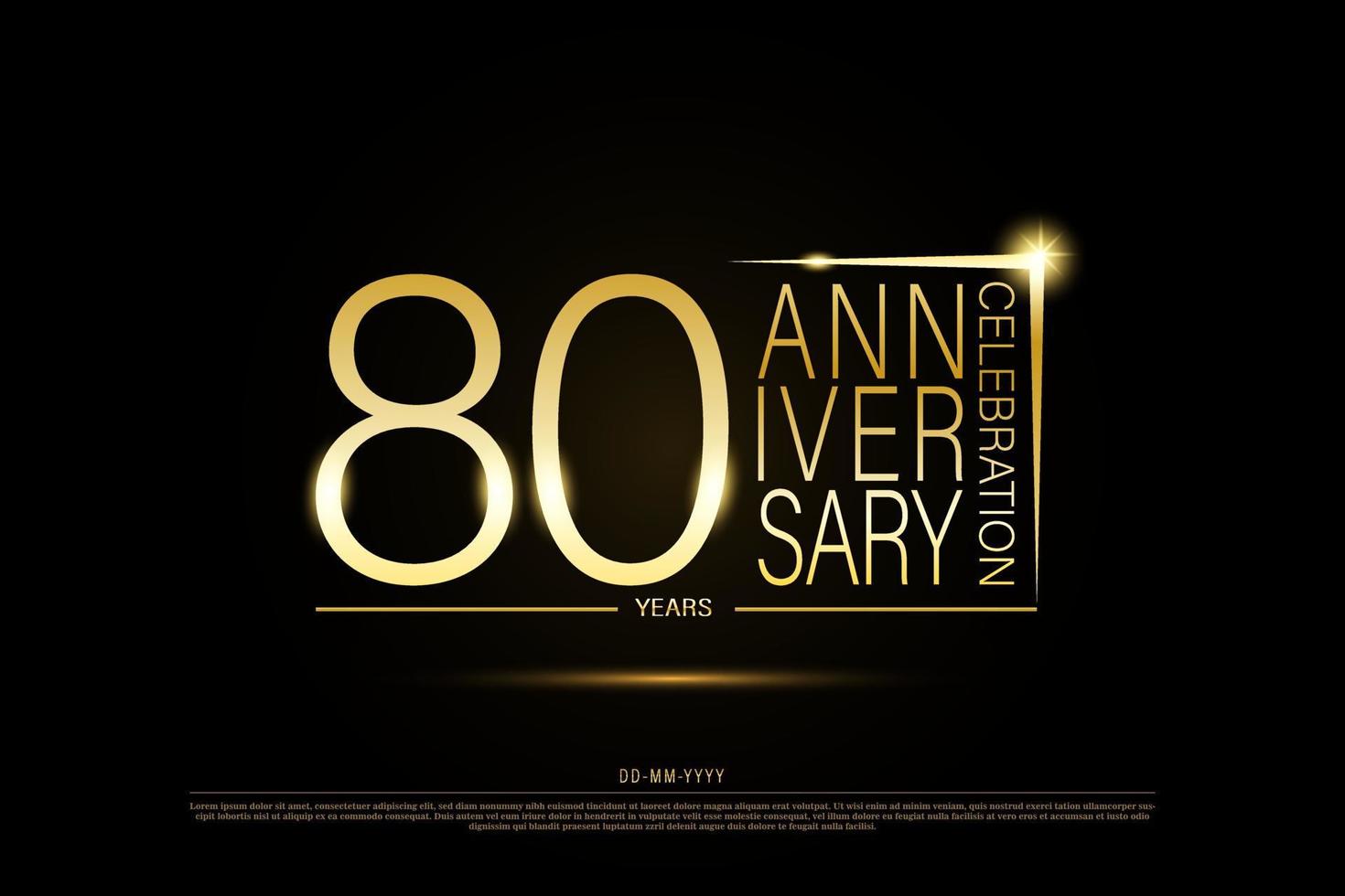 80 years golden anniversary gold logo on black background, vector design for celebration