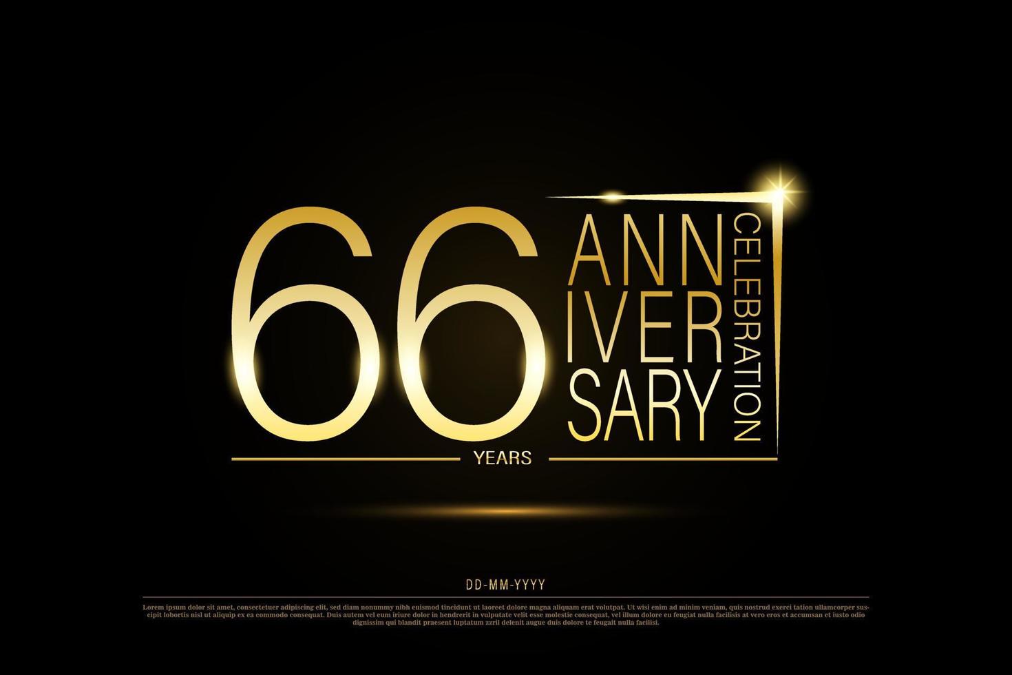 66 years golden anniversary gold logo on black background, vector design for celebration