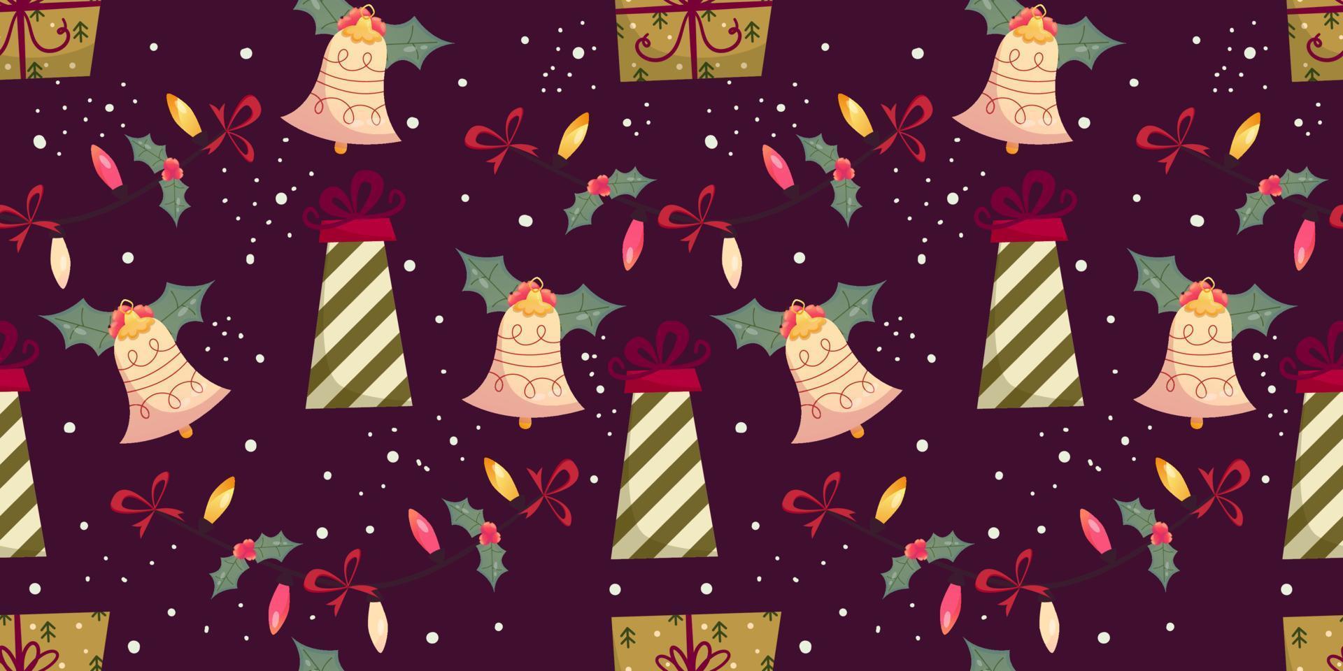 dibujos animados de patrones sin fisuras vacaciones de navidad. patrón transparente de Navidad de dibujos animados de vector. caja de regalo festiva. fondo de vacaciones vector