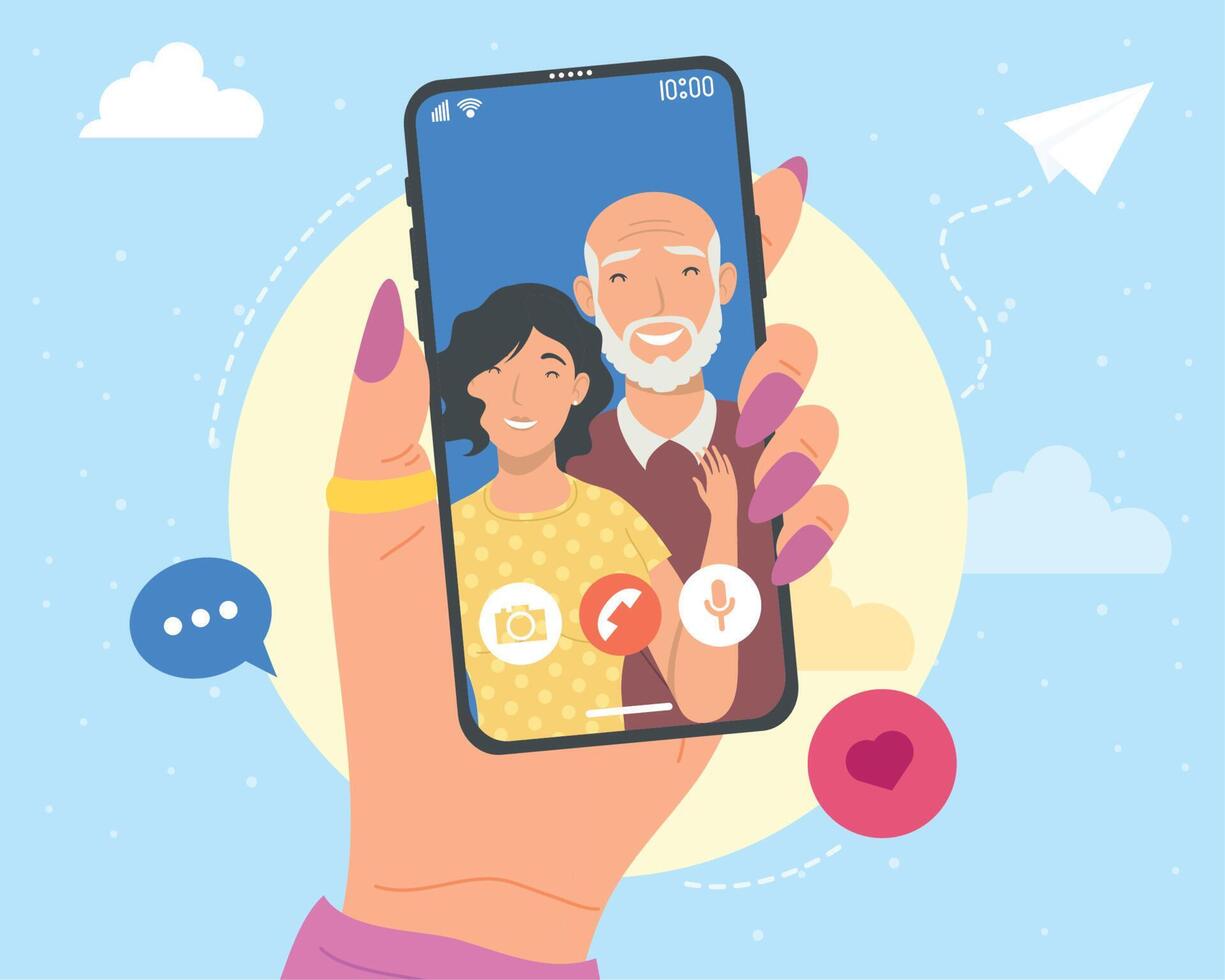 parents couple in smartphone vector