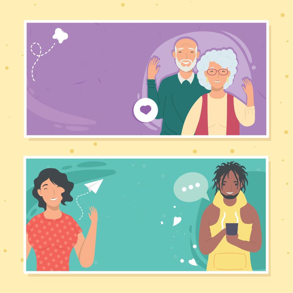 old and interracial couples vector