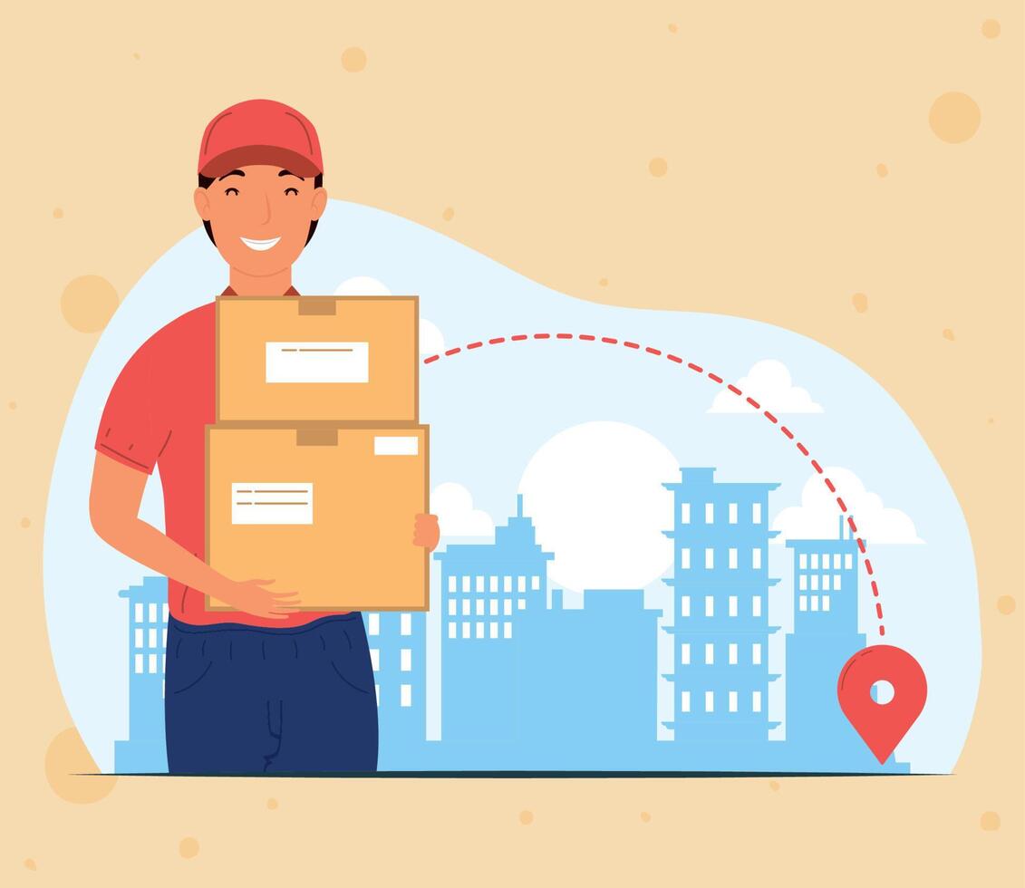 courier worker with boxes vector