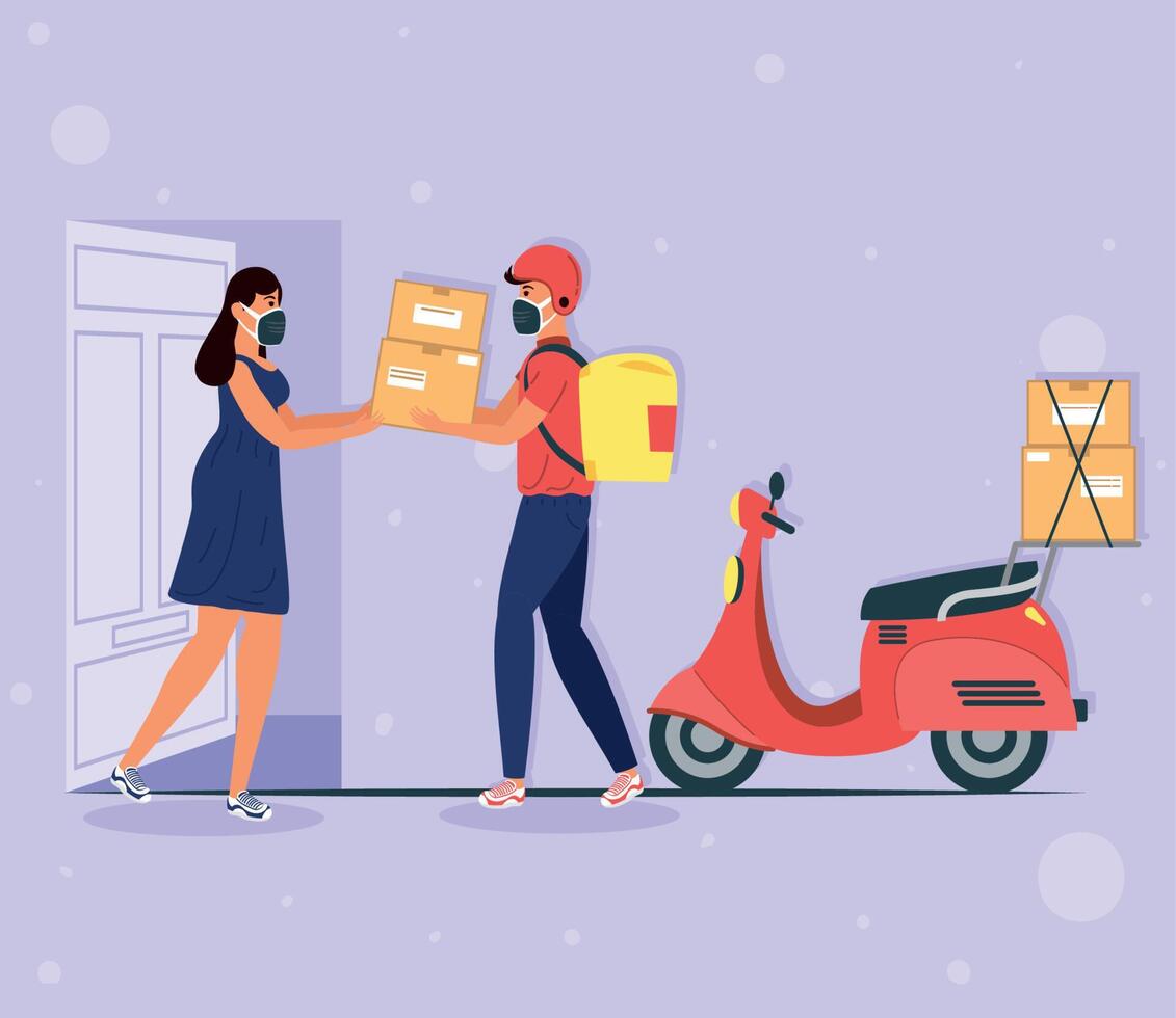 delivery worker and client vector