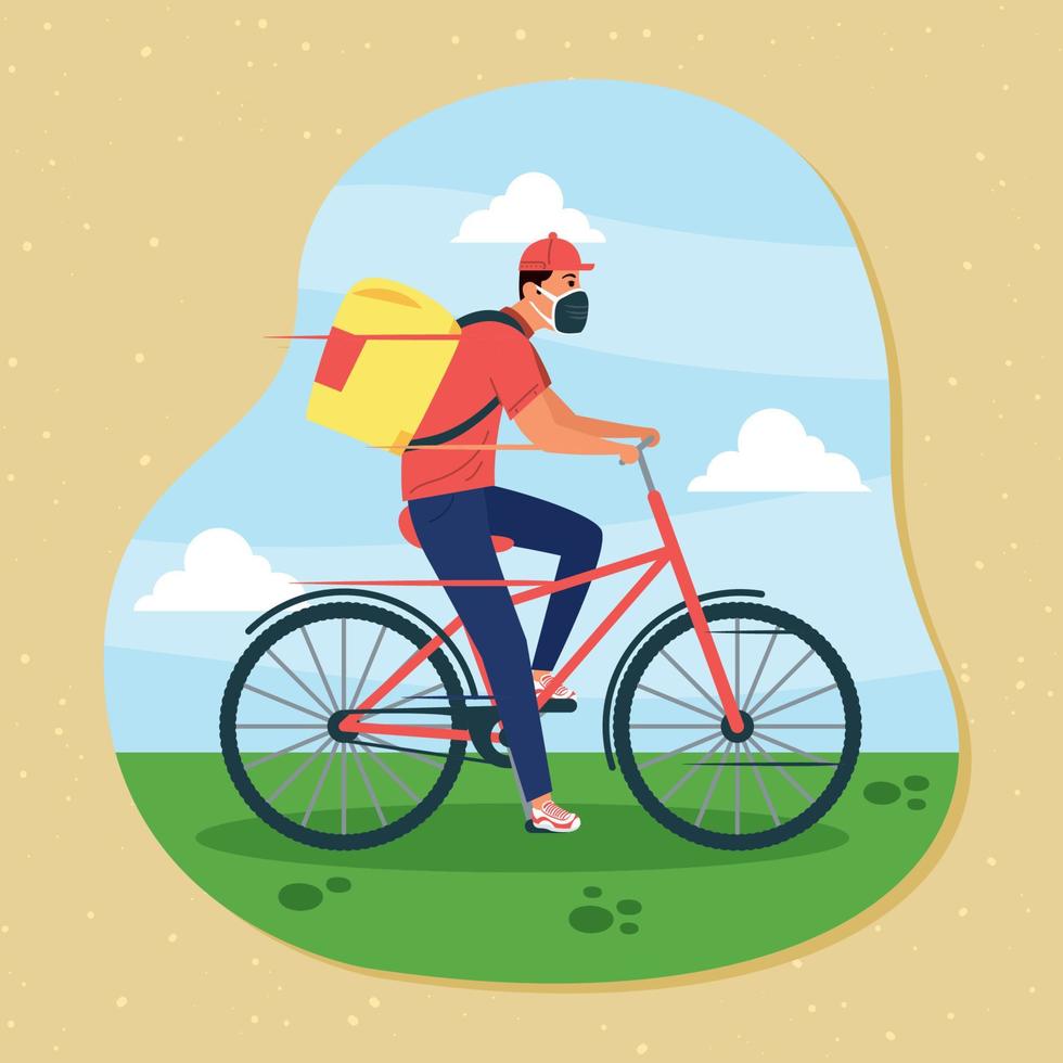 courier worker in bicycle vector