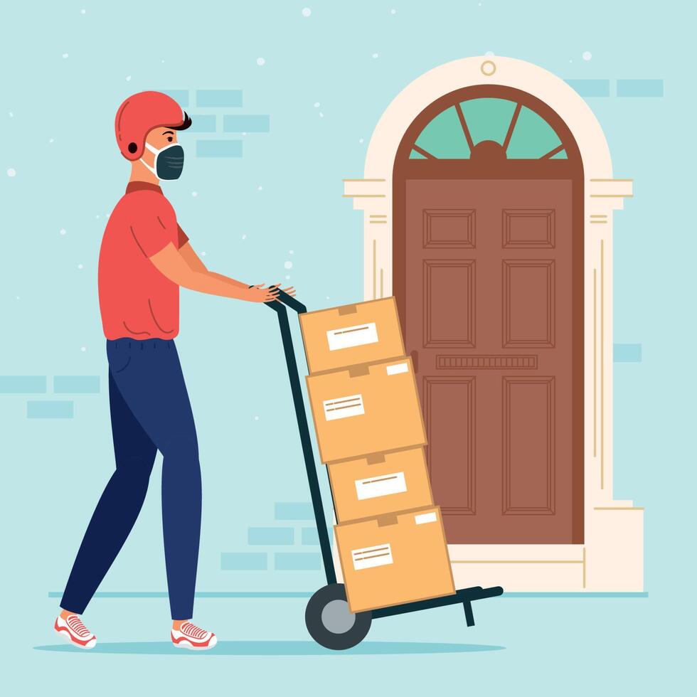 courier with boxes in door vector