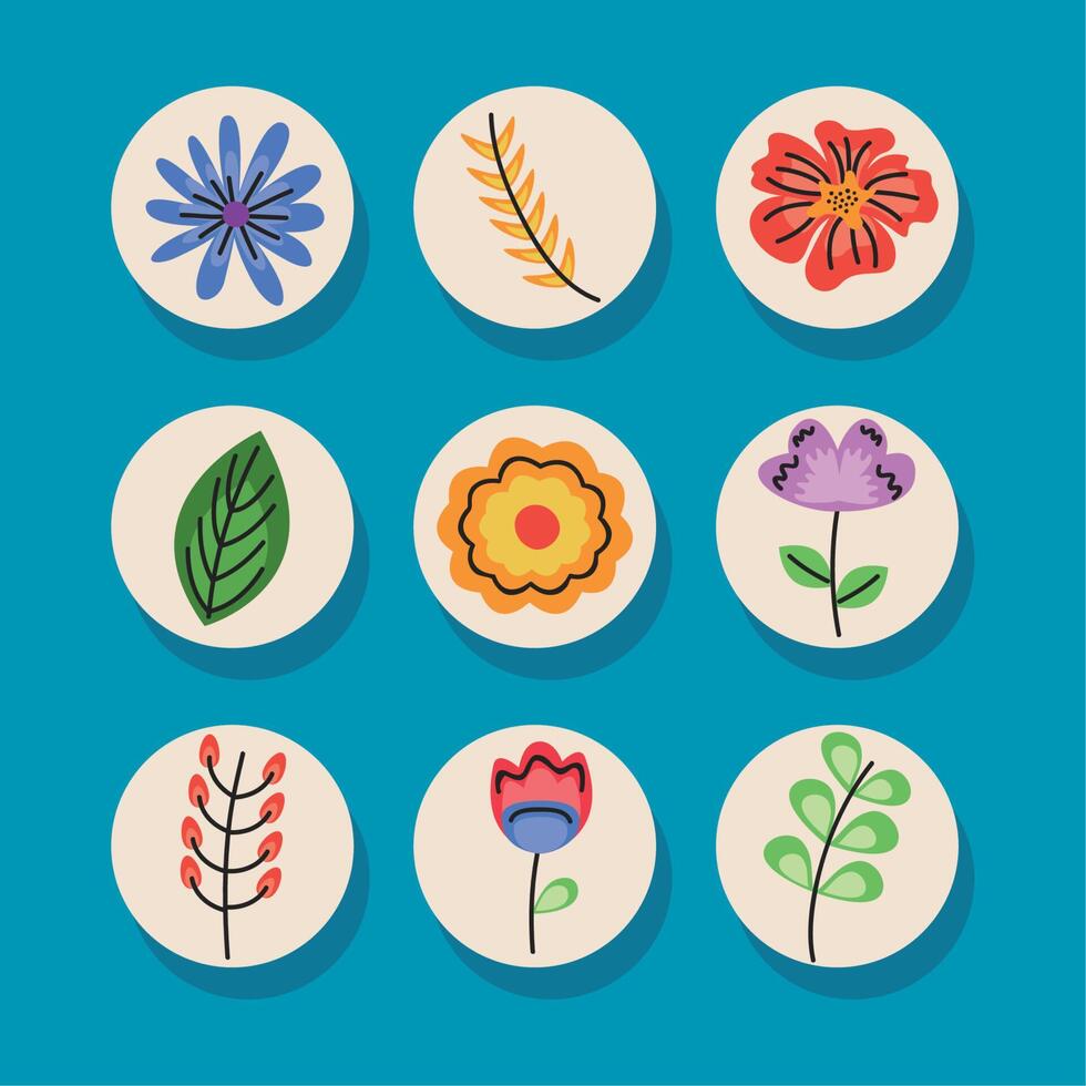 bundle of nine floral decoration set icons vector