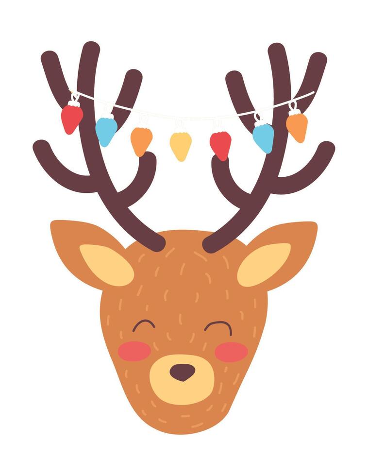 reindeer with lights bulbs vector