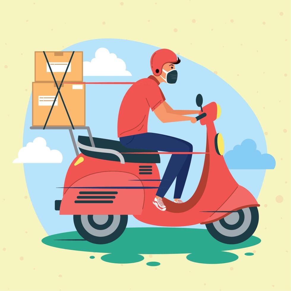 delivery courier in motorcycle vector