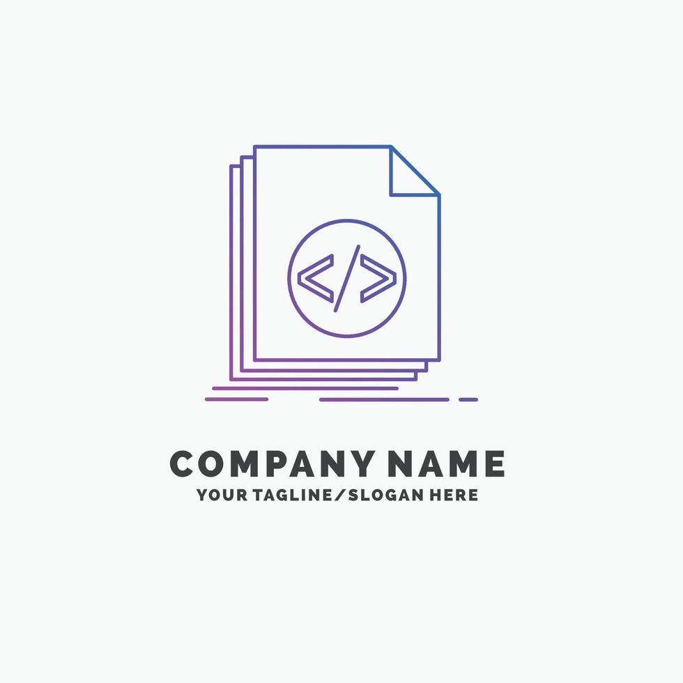 código. codificación. expediente. programación. plantilla de logotipo de empresa púrpura script. lugar para el eslogan vector