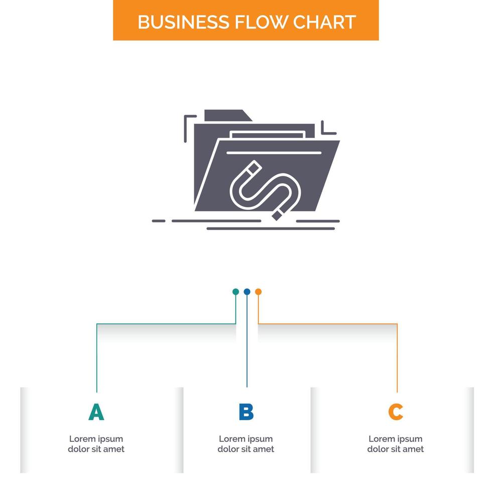 Backdoor. exploit. file. internet. software Business Flow Chart Design with 3 Steps. Glyph Icon For Presentation Background Template Place for text. vector