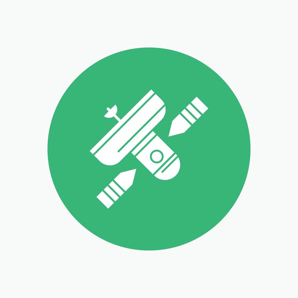 Broadcast. broadcasting. radio. satellite. transmitter White Glyph Icon in Circle. Vector Button illustration