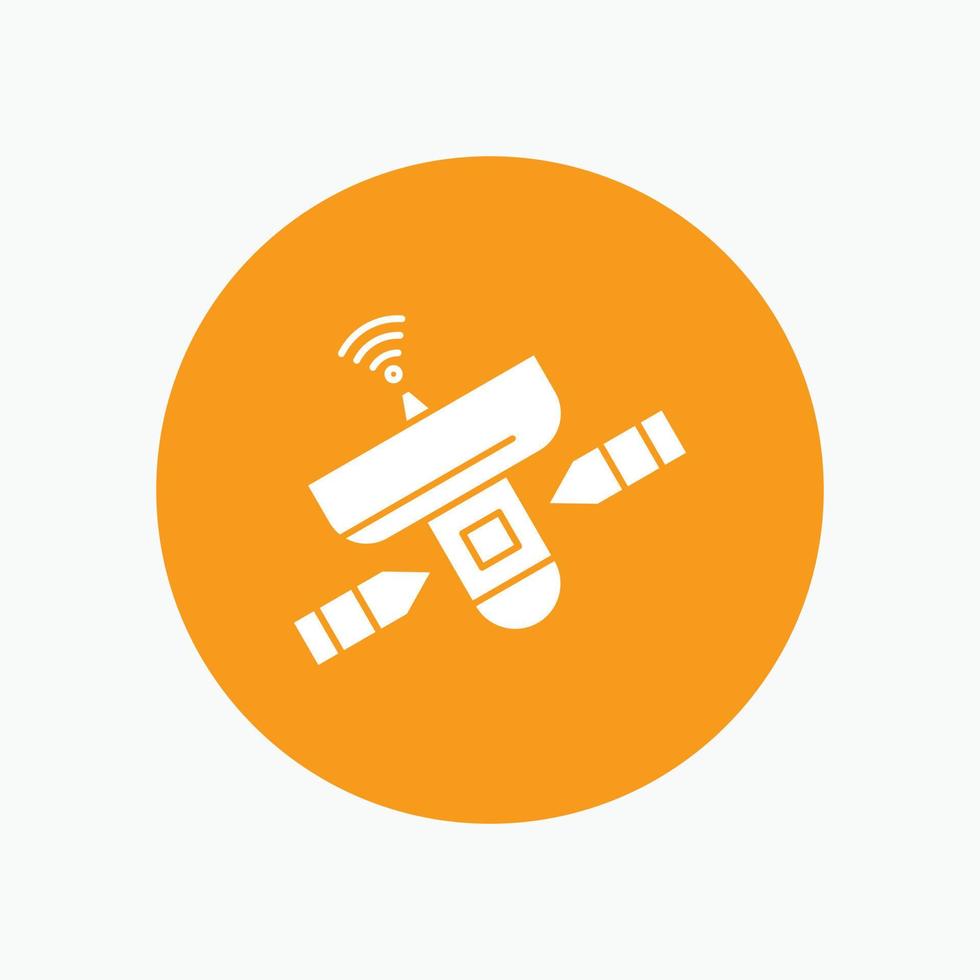 satellite. antenna. radar. space. Signal White Glyph Icon in Circle. Vector Button illustration