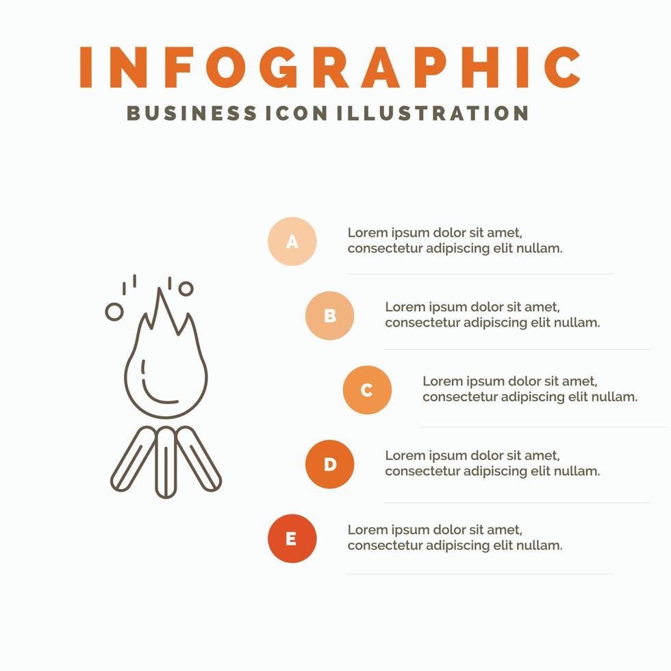 fire. flame. bonfire. camping. camp Infographics Template for Website and Presentation. Line Gray icon with Orange infographic style vector illustration